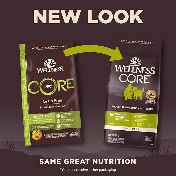 Wellness CORE Dry Dog Food, Grain-Free, High Protein, Natural, Healthy Weight Turkey & Chicken Recipe, (26-Pound Bag)