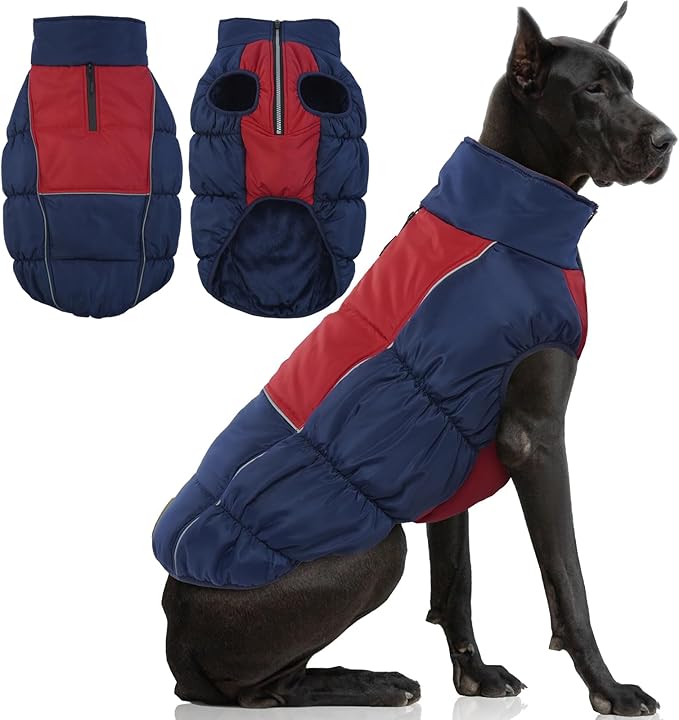 IECOii Extra Large Dog Coat - Thick Fleece Lined, Waterproof Snow Suit, Zippered Pet Jacket, Warm Winter Clothes, 4XL