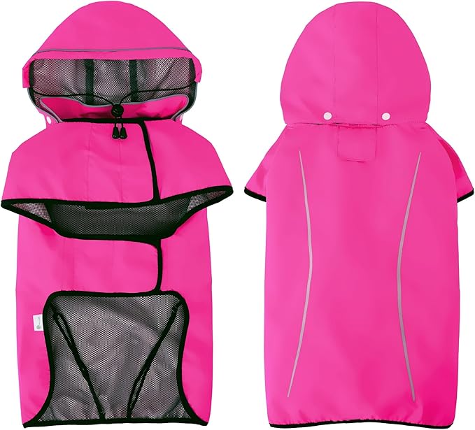 Mile High Life Dog Raincoat, Adjustable Waterproof Pet Rain Jacket, Reflective Hooded Poncho for Small Medium Large Dogs, Lightweight Breathable Pet Rain Coat (Hot Pink,M Chest 22"-28")