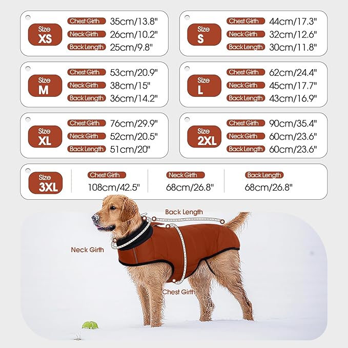 IDOMIK Dog Winter Coat, Warm Waterproof Dog Puffer Jacket with Harness Hole, Adjustable Reflective Snow Jacket Vest with Turtleneck, Pet Cold Weather Coats for Small Dogs,Caramel,S