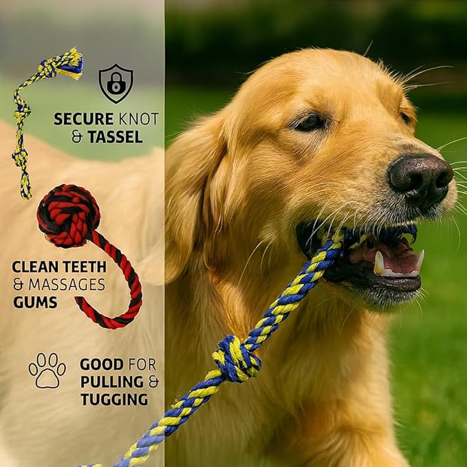 Dog Rope Toys Heavy Chew Toys for Medium & Large Breed Dogs – Durable Rope Toy Set for Teething, Chewing, and Interactive Play(Set of 7 Toys)