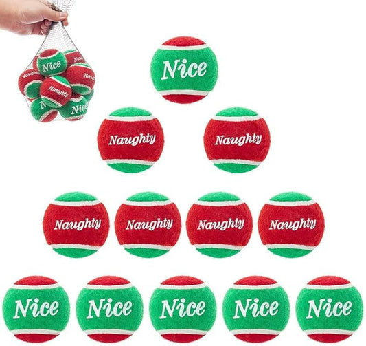 PUPTECK Squeaky Tennis Balls for Dogs - Christmas Dog Rubber Ball Toys 12 Pack, Interactive Dog Training Bounce Toys for Holiday, 2.5 inches