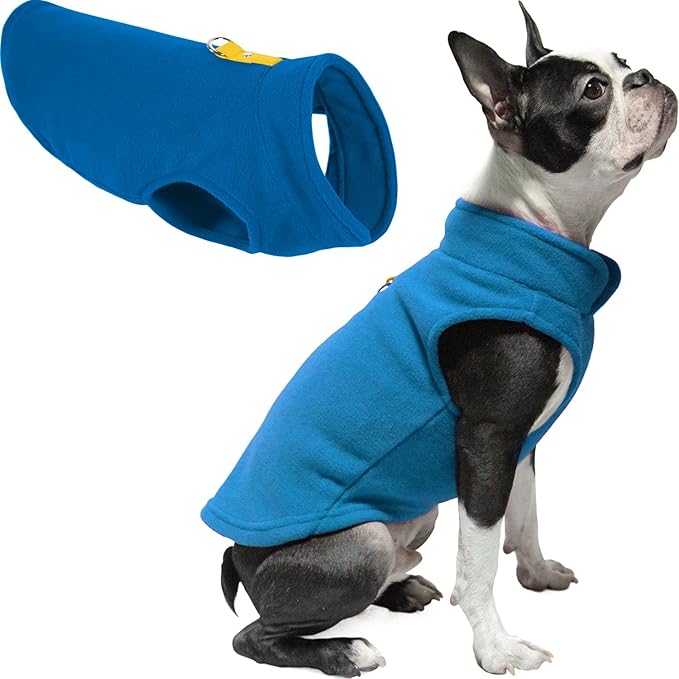 Gooby Fleece Vest Dog Sweater - Deep Blue, Large - Warm Pullover Fleece Dog Jacket with O-Ring Leash for Small to Medium Dogs