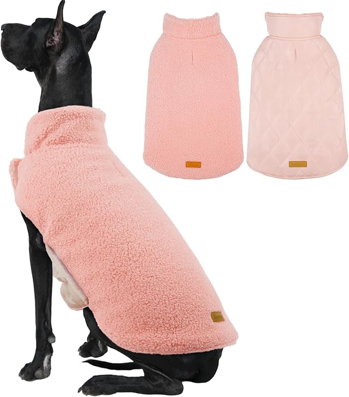 Kuoser Reversible Dog Coat – Warm Fleece & Quilted Waterproof Dog Jacket, Double-Sided Cold Weather Dogs Winter Coat with Harness Hole, Windproof Pet Snow Vest for Small Medium Large Dogs, Pink 3XL