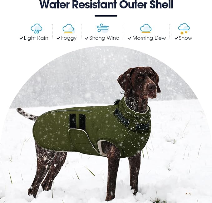 IECOii Winter Dog Coat for Extra Large Dogs, Waterproof Reflective Dog Snow Jacket for Giant Breeds, Built in Collar Snowsuit Thermal Dogs Cold Weather Coats for Great Dane, Army Green - 4XL