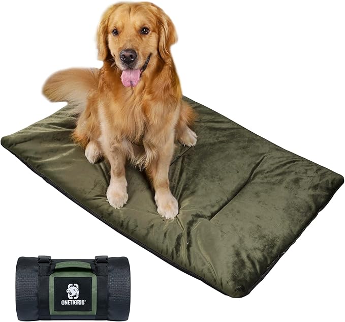ONETIGRIS Travel Dog Bed - Portable, Washable, Waterproof Anti-Slip Dog Camping Bed, 3.6ft by 2.2ft Outdoor Indoor Bed Mat Cushioned Plush Warm Puppy Mattresses