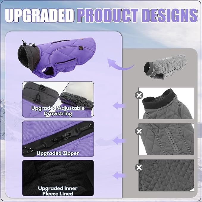 EMUST Dog Winter Jackets, Small/Medium/Large Dog Coat for Winter, Pet Cold Jacket for Large Dogs, Purple, XL