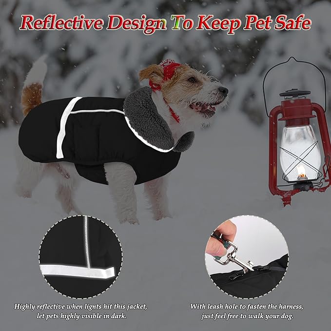 Dogcheer Warm Dog Coat, Waterproof Dog Jacket Christmas Puppy Winter Coat with Buckle, Reflective Adjustable Pet Snow Jacket Turtleneck Fleece Sweater for Small Medium Large Dogs - Black, M