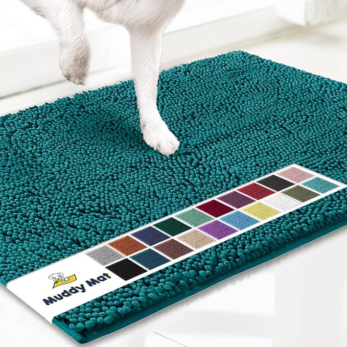 Muddy Mat® Original Dog Door Mat for Muddy Paws, Super Absorbent Microfiber, Non-Slip Washable Pet Rug, Quick Dry Chenille Entryway Carpet, Machine Washable Indoor Outdoor mat, Teal 19"x30"