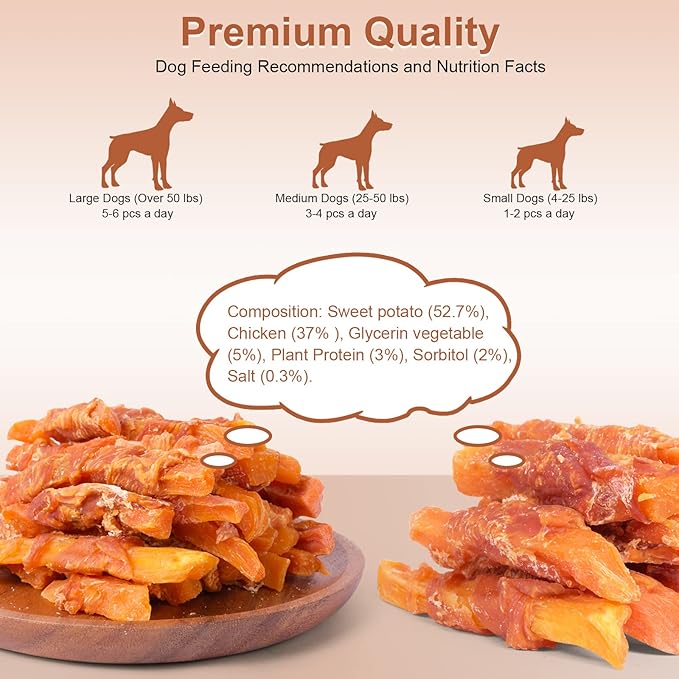 Dog Treats, Chicken Wrapped Sweet Potato Dog Snacks, Puppy Training Snacks Rawhide Free Treats 0.5lb/227g