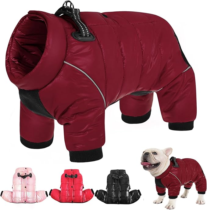 AOFITEE Dog Coat, Waterproof Dogs Jacket for Winter, Warm Fullbody Small Dog Snowsuit, Winter Coat for Small Dogs, Zip Up Pet Puffer Jacket Fleece Vest, Reflective Pet Snow Jackets, Christmas Red