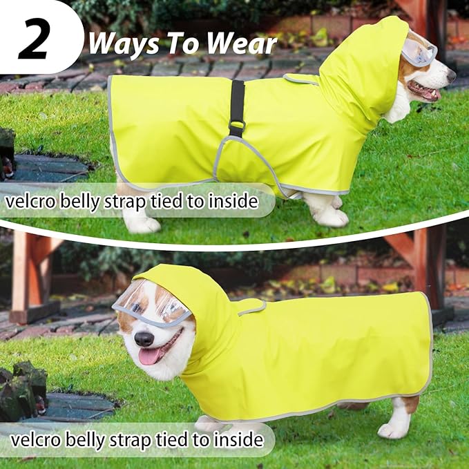 Dog Raincoat Hooded Slicker Poncho - Reflective Lightweight Pet Rain Jacket Coat,Dog Waterproof Raincoat with Adjustable Belly Strap for Small,Medium, Large Dogs (Green, Small)