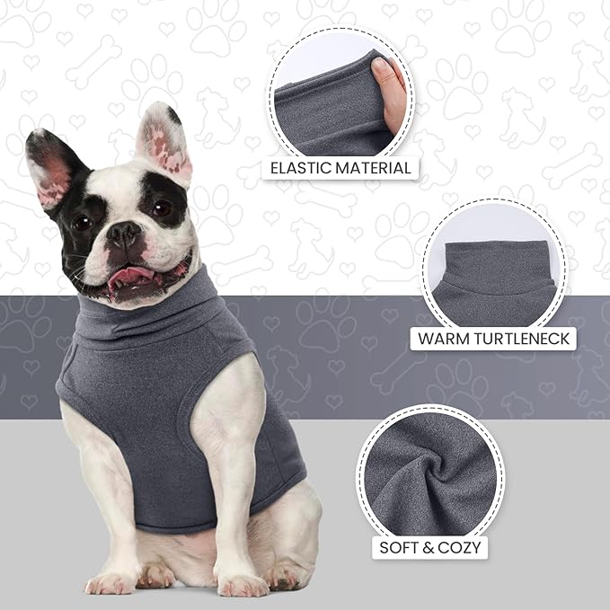 ROZKITCH Dog Sweaters Soft Fleece Pullover Sweatshirt Pajamas, Turtleneck Warm Pet Cold Weather Jacket Stretchy Vest Jumpsuit Apparel Outfit Clothes for Small Medium Large Dogs Walking Sleep Grey L