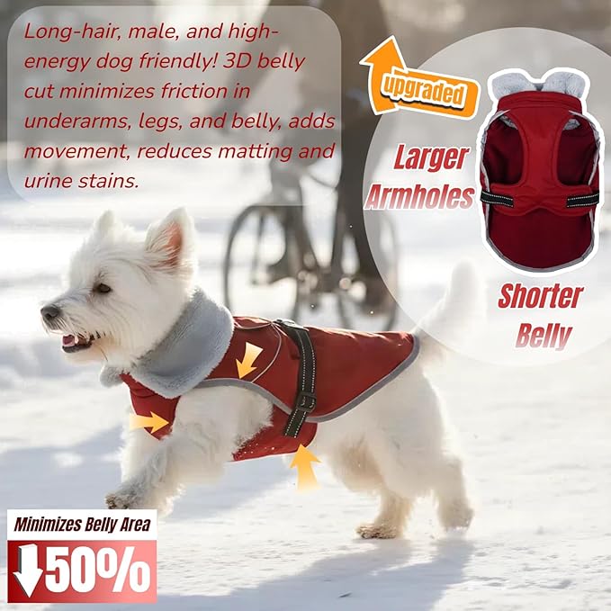 Insulated Relaxed Fit Dog Winter Coat with 360° Reflective Strips, Hard Shell Pet Sonw Jacket for Outdoor, Waterproof Apparel for Extra Large Dogs, Soft Fur Collar Clothes for Great Dane(Wine, 3XL)