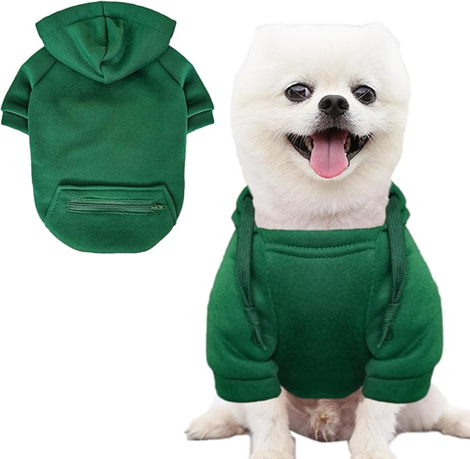 Jecikelon Pet Dog Cold Weather Coat with Pocket Winter Dog Hoodie Warm Puppy Clothes for Small Dogs Chihuahua Clothing (Green, Medium)