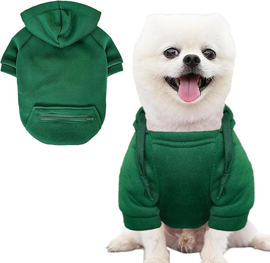 Jecikelon Pet Dog Cold Weather Coat with Pocket Winter Dog Hoodie Warm Puppy Clothes for Small Dogs Chihuahua Clothing (Green, Medium)