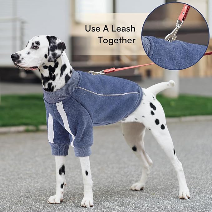 Queenmore Fleece Dog Sweater for Male Dogs, Soft Pullover Dog Sweatshirt with Leash Hole/Reflective Stripes – Cozy Winter Fleece Jacket for Small Medium Large Boy Puppy, Blue XXXL