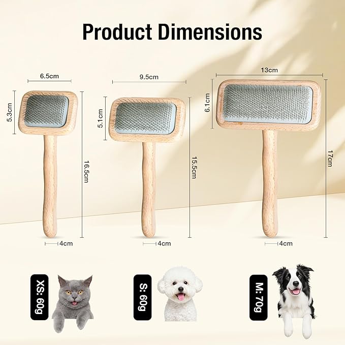 UTEE Slicker Brush for Long-Haired Cats & Small Dog (Pomeranians, Bichons, Shih Tzus, Ragdoll & Persian Cats) Gentle Grooming Tool with Stainless Steel Curved Pins & Ergonomic Beech Wood Handle