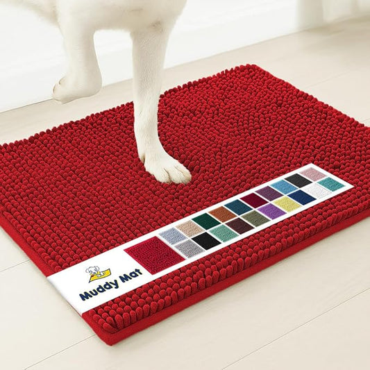 Muddy Mat® AS-SEEN-ON-TV Highly Absorbent Microfiber Door Mat and Pet Rug, Non Slip Thick Washable Area and Bath Mat Soft Chenille for Kitchen Bathroom Bedroom Indoor and Outdoor - Red 24" x 120"