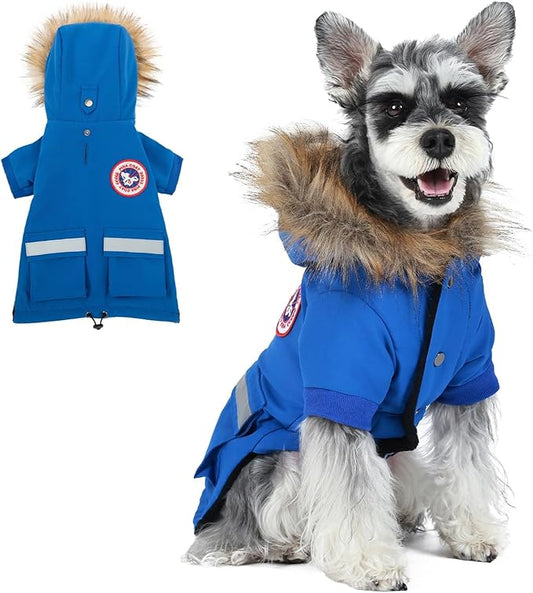 PINA Small Dog Coats - Waterproof & Windproof Dog Jacket with Pocket, Warm Flannel Lining & Faux Fur Hood for Cold Weather & Snow