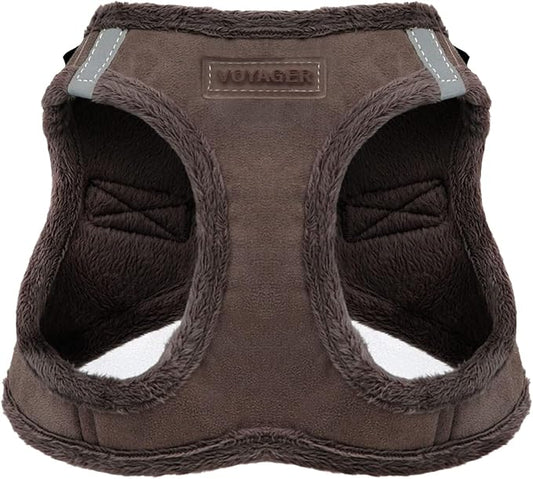 Best Pet Supplies - All Weather Mesh/Plush, Reflective, No Pull Harness for Small, Medium Dogs, Cats - Secure with Hook & Loop Fastener, Buckle, Double D-Rings - Chocolate Suede, L