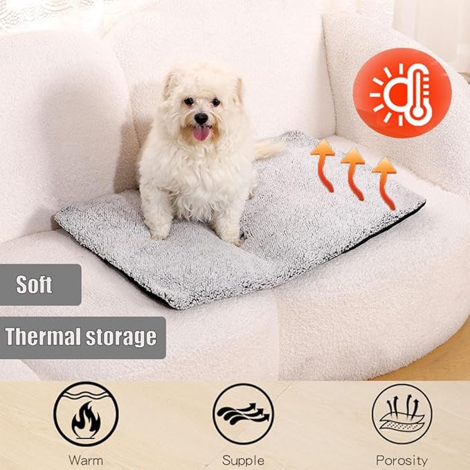Heated Cat bed Self Warming Cat Bed Self Heating Cat Dog Mat Advanced Extra Warm Thermal Pet Pad For Indoor Outdoor Pets with Removable Cover Non-Slip Bottom Washable Non Electric Grey 27.5*45.2inch