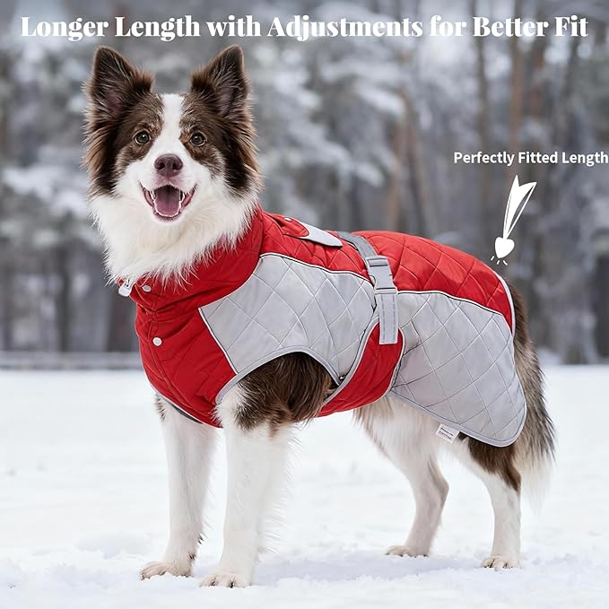 Dog Coat Dogs Winter Coat- Fleece Lined,Water-Resistant,Convertible Collar,Back Reflective Strip&Easy to Wear for Outdoor Walking Dog-Jacket(Red, Medium)