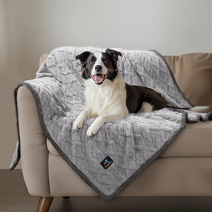 Waterproof Pet Blanket, Liquid Pee Proof Dog Blankets for Sofa Bed Couch, Reversible Sherpa Fleece Furniture Protector Cover for Small Medium Large Dogs Cats,Light Grey X-Large（85" x 57"）