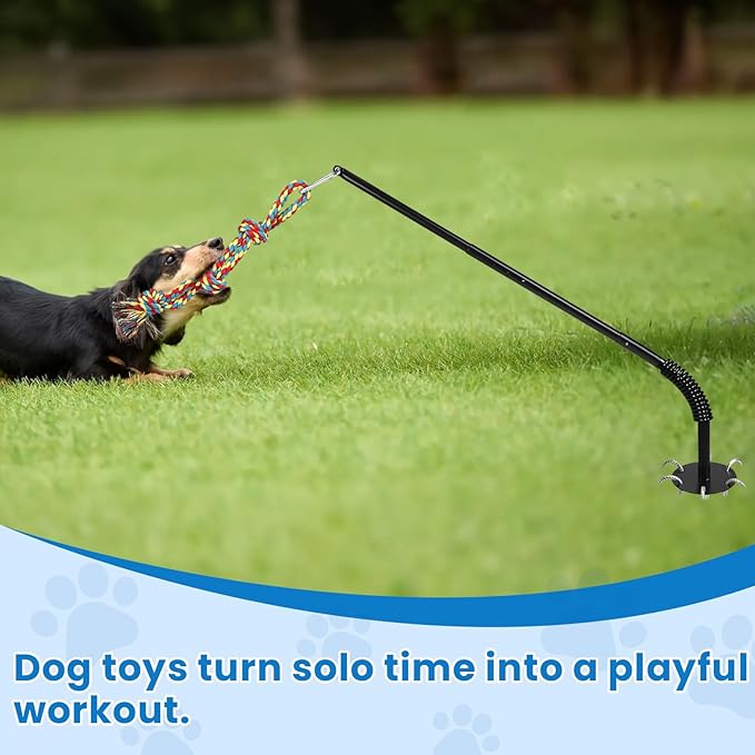 Tether Tug Outdoor Dog Toy, Interactive Exercise Game in Yard Park Tug of War with Chew Rope Toy for Small Medium Large Dogs, Adjustable Dog Stake Toy to Pull Chase and Solo Play