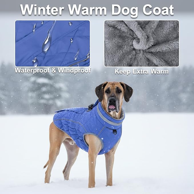 Dog Coat, Warm Dog Winter Coat for Medium Dogs, Waterproof Jacket with Harness Built in, Reflective Turtleneck Cold Weather Coats with Zipper,Pet Fleece Vest Snow Jacket, Blue M