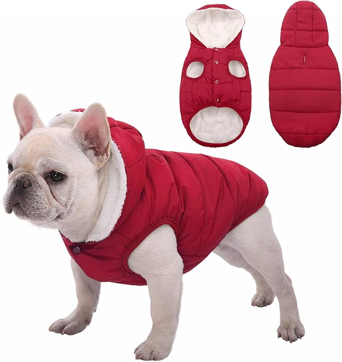 Fleece Hoodie for Dogs - Windproof Waterproof Coat, Winter Warm Jacket, Cold Weather Pet Apparel Clothes Vest for Small Medium Large Dogs (XS, Red)