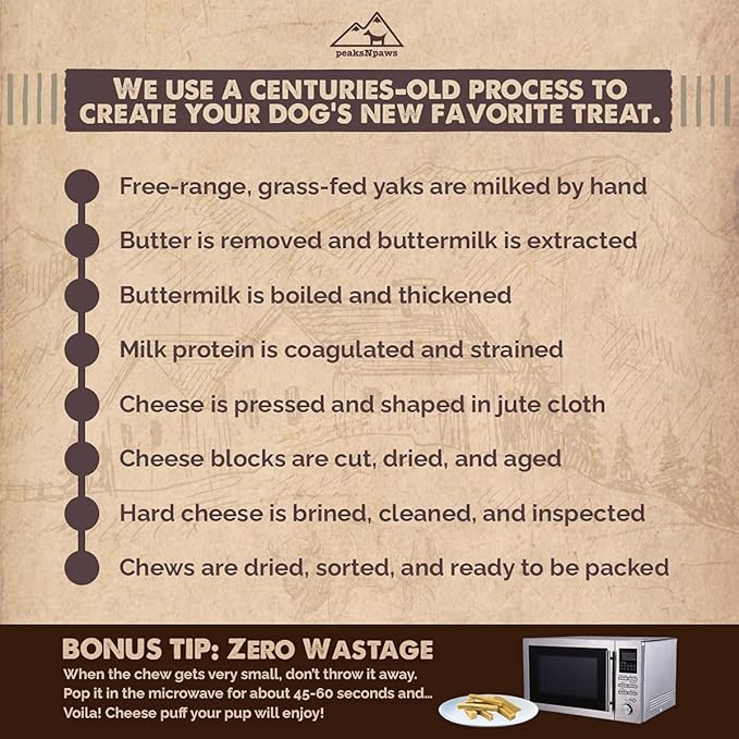 peaksNpaws Premium Yak Cheese Dog Treats - Natural Yak Chews from Himalayan Mountains - Grain Free, Lactose Free - Easily Digestible, 100% Eco-Friendly Packaging (3 Lb. Bag)