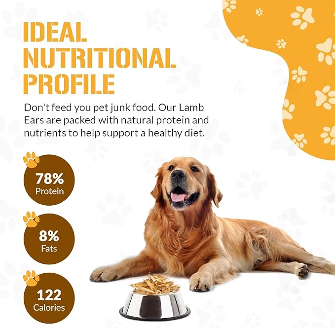 Dog Chits Lamb Ears for Dogs – 100% Natural Baked Lamb Ear Dog Treats – Grain-Free, High Protein, Lower Fat Training Chews – Dental Health & Joint Support – for Large, Medium Dogs – 15 Pack