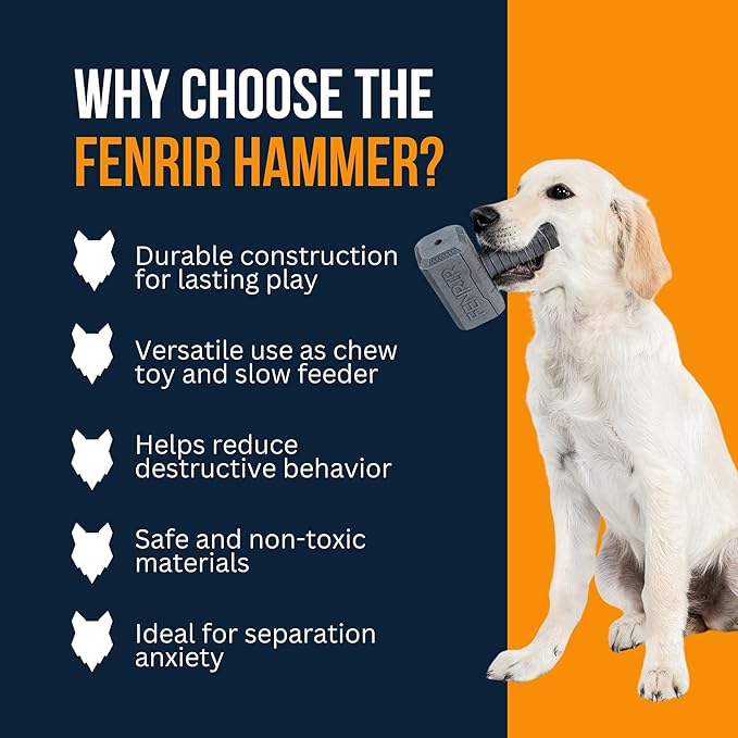 Fenrir Hammer Dog Chew Toy Strong Rubber Stuffable Enrichment Toy for Chewers (Black, Large)