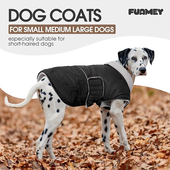 FUAMEY Warm Winter Coats for Large Dogs Windproof, Fleece Lined Dog Jacket Waterproof Snowsuit, Thermal Doggy Vest Adjustable Snow Outfits Cold Weather (Black, 3XL)