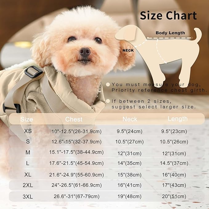 Dog Jacket with Harness,Fleece Lined Warm Puppy Coat for Winter,Soft Windproof Small Dog Vest,Khaki M