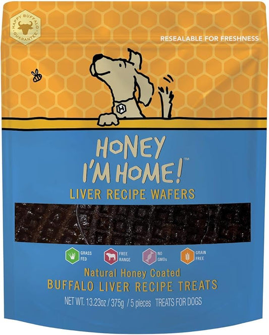 Honey I'm Home, Liver Recipe Wafers Buffalo Dog Treats, 13.23 Ounces - All Natural, Free Range, Healthy, Grain Free, Honey Coated & Crispy