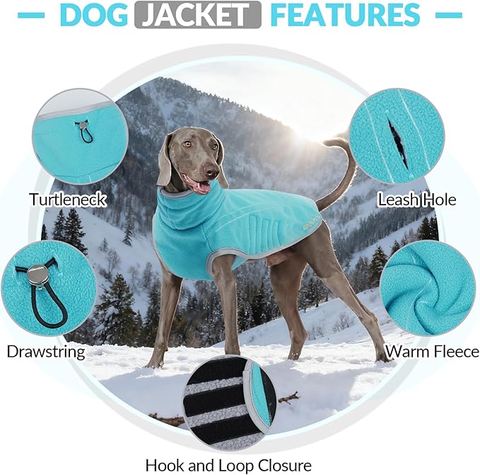 ROZKITCH Reversible Large Dog Coats for Winter Super Warm Fleece Sherpa Sweater with Embroidery, Adjustable Double-Sided Plush Sweatshirt for Large Breeds Bluegreen 3XL