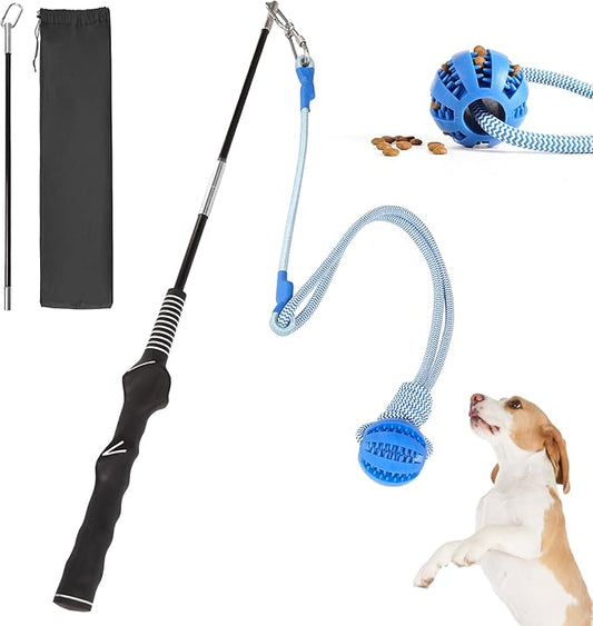 Flirt Pole for Dogs Interactive Dog Pole Toy for Large Medium Small Dogs, Dog Teaser Pole for Tug of War, Flirt Pole with Lure Ball (Standard&Extended Pole+Elastic Rope)