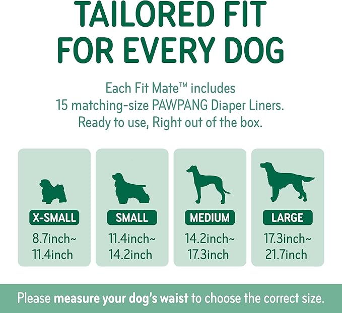 PAWPANG Copper Fit Mate Washable Male Dog Belly Band Kit – 1 Reusable Male Wrap with 15 Dog Diaper Liners, Ideal for Senior Dogs, Incontinence, and Marking, XS