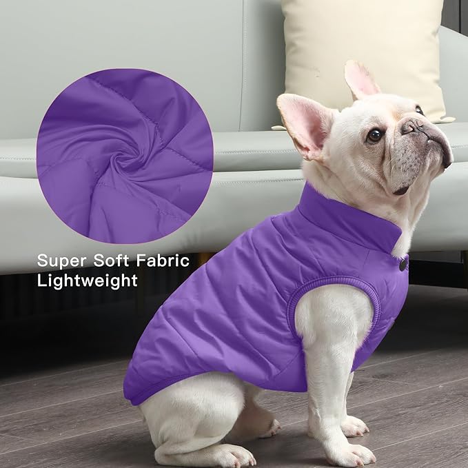 2 Layers Fleece Lined Warm Dog Jacket for Puppy Winter Cold Weather,Soft Windproof Small Dog Coat,Purple S