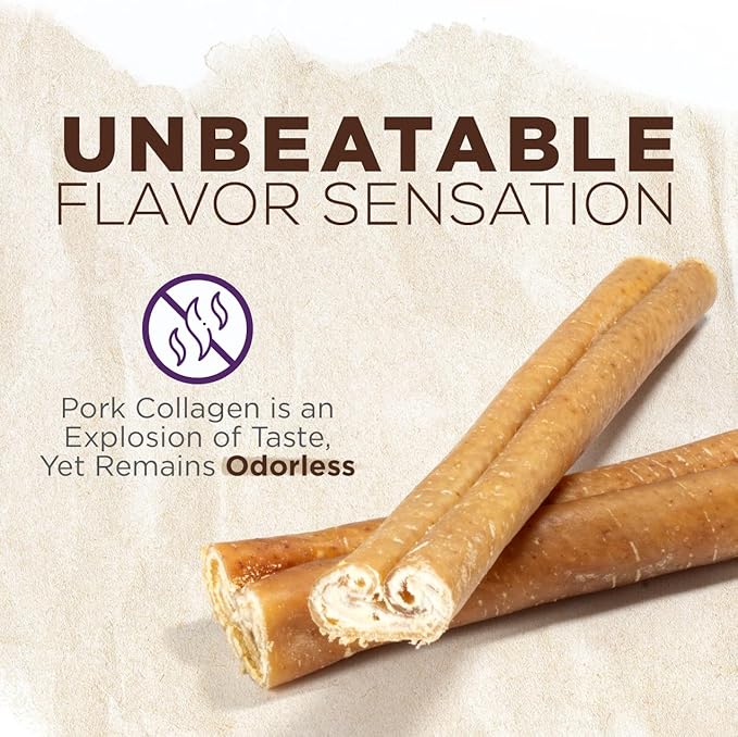 Natural Farm Pork Collagen Sticks Dog Chews, 6-Inch (5 Pack), Odor-Free Long-Lasting Chews, 100% Natural Pork Bacon Skin, Great Alternative for Bully Stick & Rawhide, Great for All Dogs