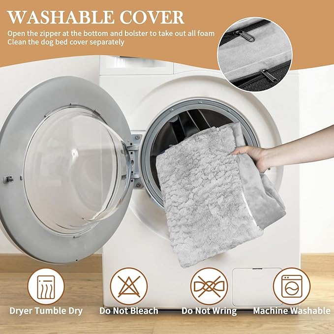 Comfort Expression Orthopedic Dog Bed for Small Dogs 20x14 Inch, Waterproof Egg Crate Foam Small Pet Bed with Removable Bolsters, Dog Couch with Washable Cover & Non-Slip Bottom, Grey White