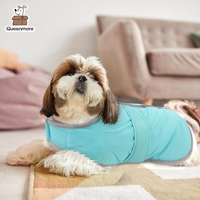 Queenmore Dog Winter Coat, Fleece Puffer Dog Down Vest, Cold Weather Pet Jacket for Dogs, Waterproof Reflective Reversible Dog Sweater Clothes for Small, Medium and Large Dogs (Light Blue, L)