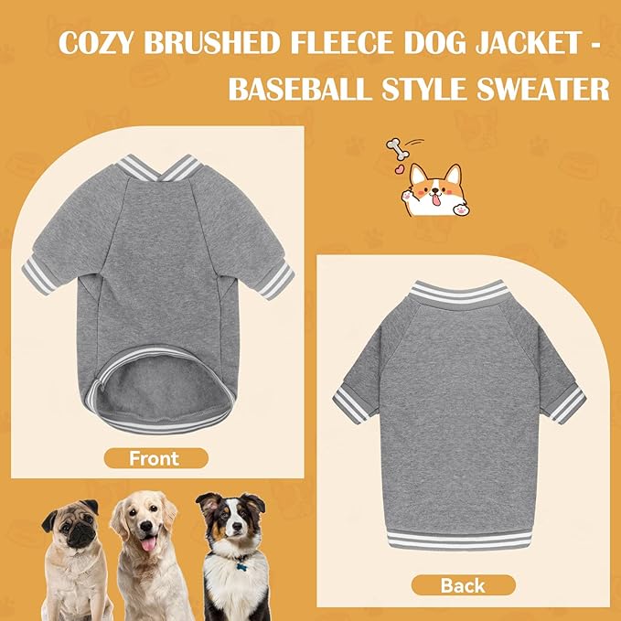 Dog Sweater Brushed Fleece Baseball Jacket Soft Warm Pet Sweatshirt Dog Sweaters for Small Dogs Puppy Sweater Boy Girl Pet(Gray-XS)
