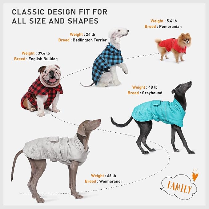 PAWZ Road Dog Winter Coat with 5 Layers Warm Material, Reversible Dog Clothes with 2 Sides, Dog Jacket Outdoor Water Repellent, (Red Plaid XS)
