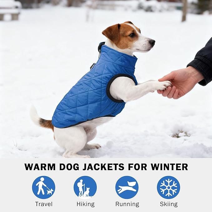 SCENEREAL Winter Dog Vest Coat with Harness Built in, Warm Puppy Jacket for Small Medium Dogs, Cold Weather Coat with Zipper, Fleece Puffer Vest Windproof Snow Clothes, Blue S
