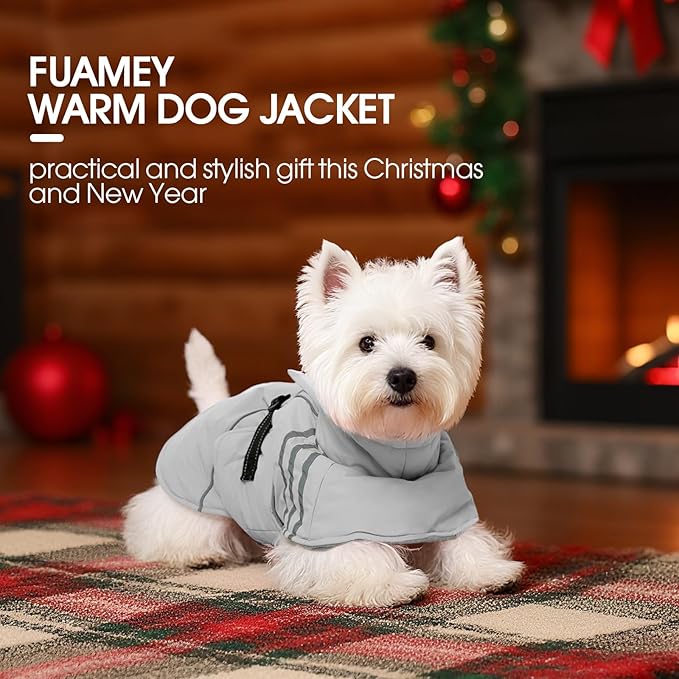 FUAMEY Dog Cold Weather Coats,Dog Winter Jackets for Medium Dogs Warm Dogs Coat with Reflective Strips Waterproof Pet Snowsuit Thick Paded Pets Vest for Boston Terrier French Bulldog Grey M