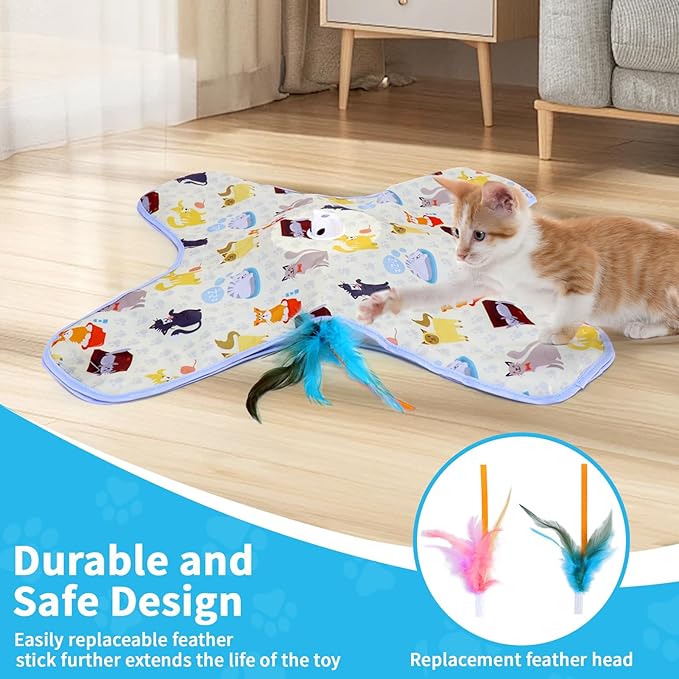 DFQ Interactive Cat Toys Chargeable,Automatic Toy for Indoor Cats with Moving Concealed Wand Feather, 2 in 1 Hide and Seek Game Cat Toy for Hunting Instincts Exercise,Bored Adult Cats Wand Toy