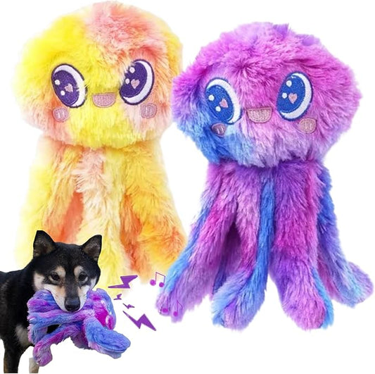 Clairooo Squeaky Dog Toys, Colorful Crinkle Octopus, Plush Dog Toys for Chewing, Interactive, Soft Fabric for Small, Medium & Large Dogs, Daily Companionship, Training Reward, (Yellow)